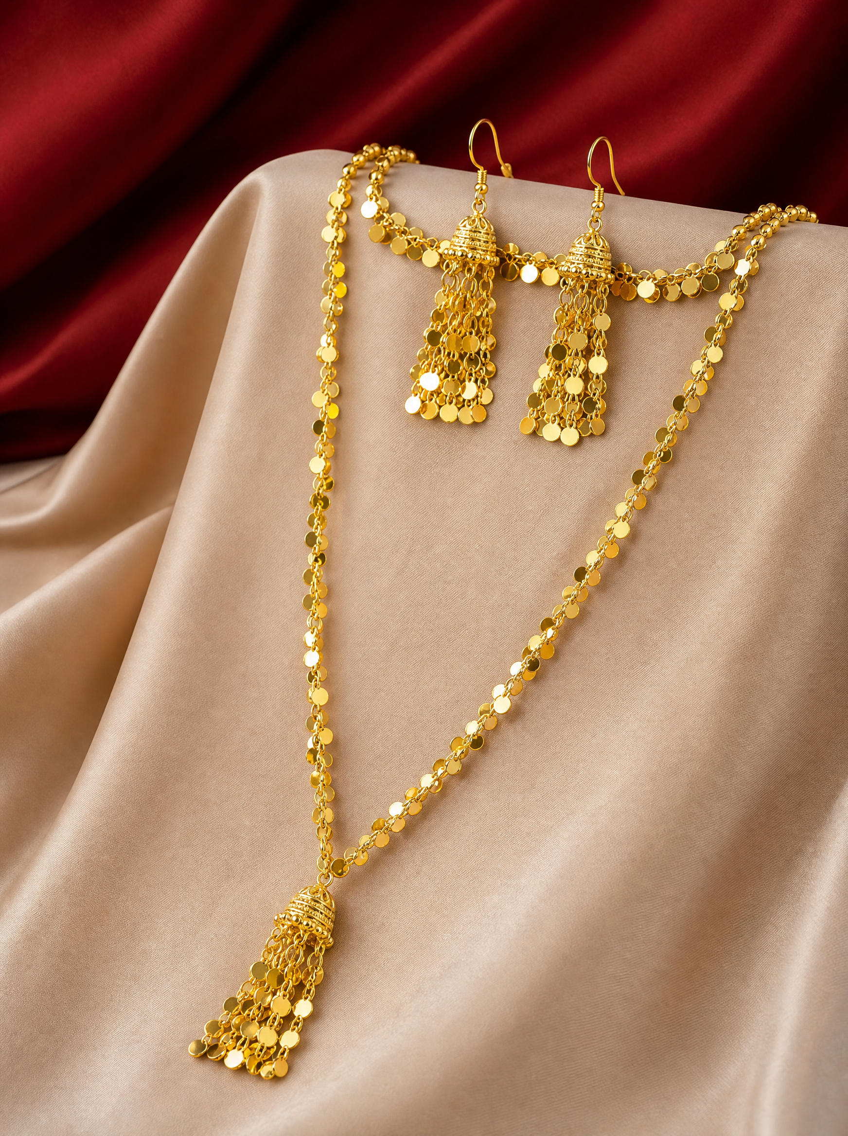 Golden Cascade Tassel Necklace & Earrings Set