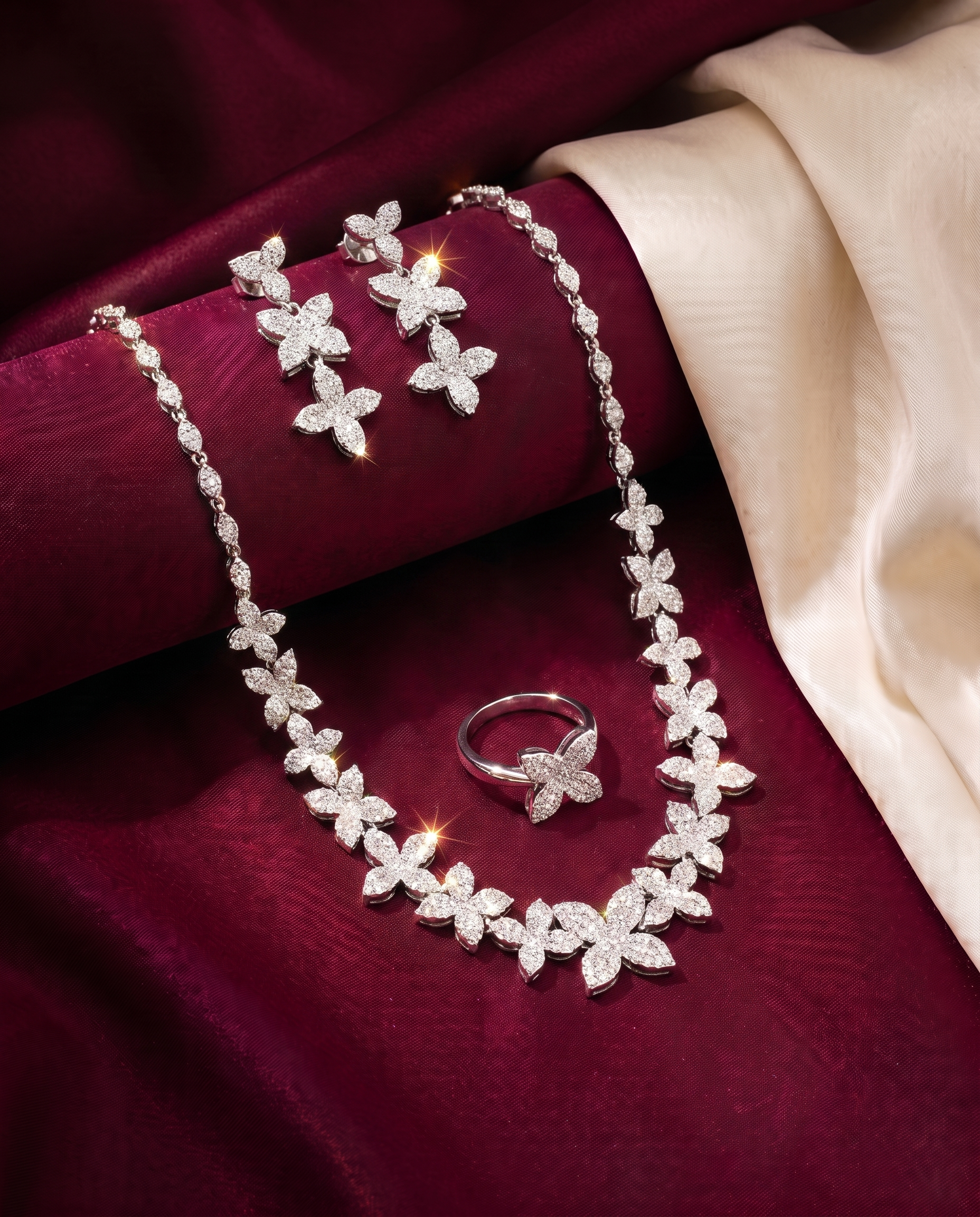 Crystal Bloom Necklace, Earrings & Ring Set